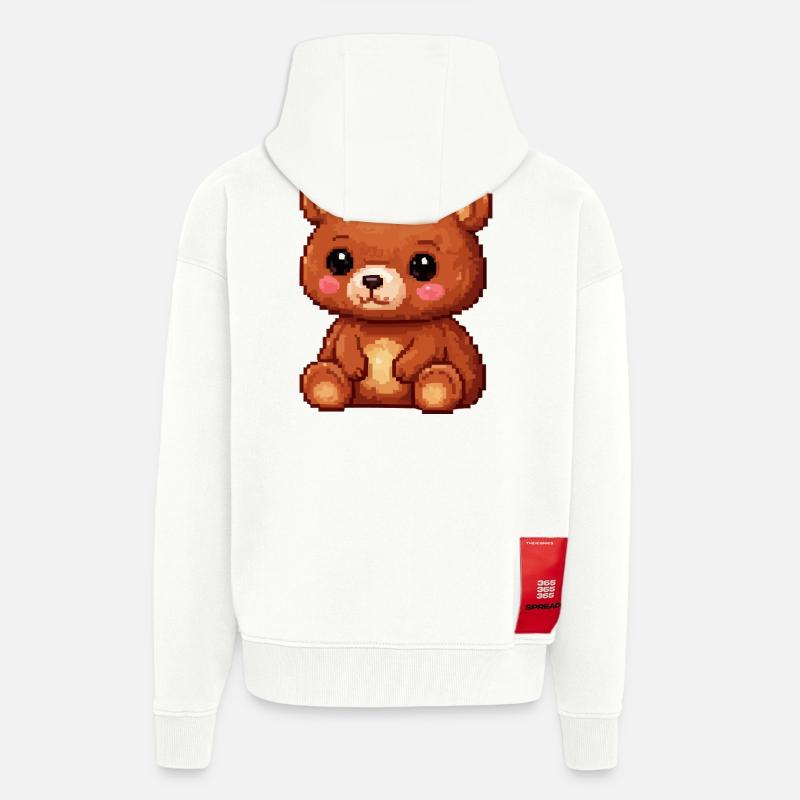 Teddy Bear Pixel Comic - Veste à capuche bio épaisse oversize fabriqué en UE - OFF WHITE