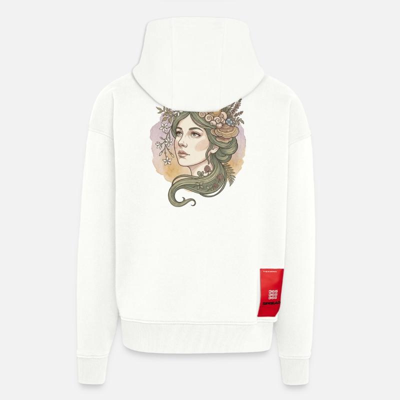 Déesse des champignons et des fleurs - Veste à capuche bio épaisse oversize fabriqué en UE - OFF WHITE