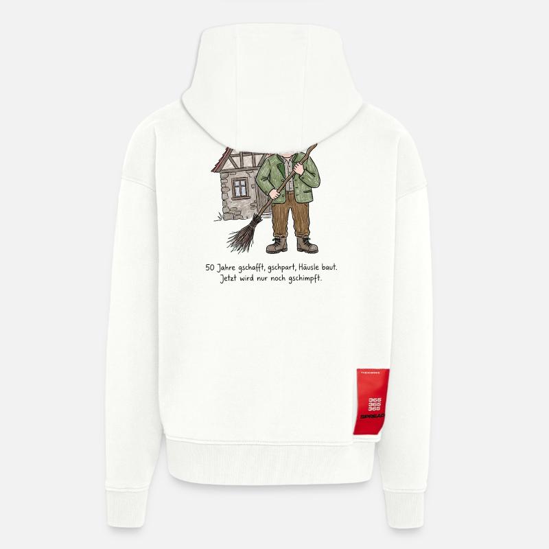 Schwaben Spruch Häuslebauer & Schimpfen - Zip Hoodie - made by SPREAD - OFF WHITE