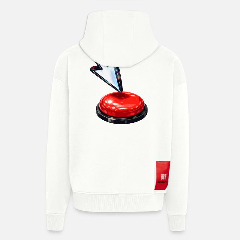 Bouton flèche vers le bas - Veste à capuche bio épaisse oversize fabriqué en UE - OFF WHITE