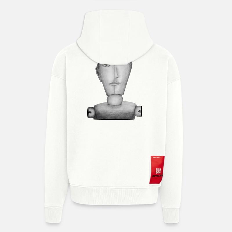 Tegning dukke tegnet - Heavyweight oversized organic hættejakke made in EU - OFF WHITE