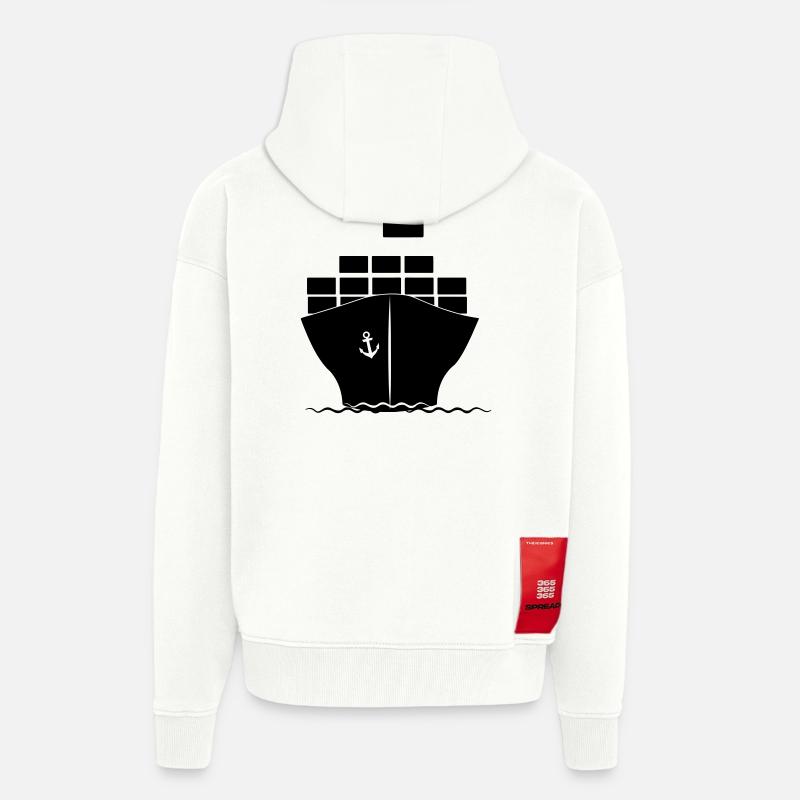 Seecontainerboot mit Kranbeladung - Zip Hoodie - made by SPREAD - OFF WHITE