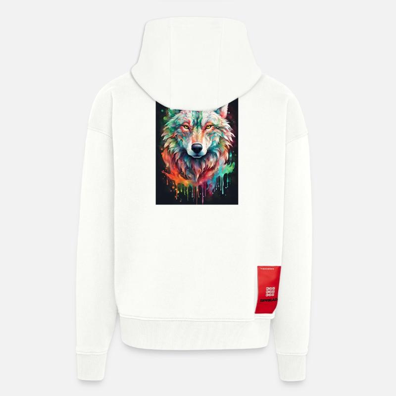 Bunter Wolfkopf Farbexplosion - Zip Hoodie - made by SPREAD - OFF WHITE