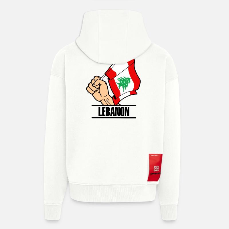 Drapeau Liban poing texte LIBAN - Veste à capuche bio épaisse oversize fabriqué en UE - OFF WHITE