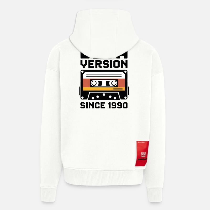 Conception d’impression de cassette rétro - Veste à capuche bio épaisse oversize fabriqué en UE - OFF WHITE