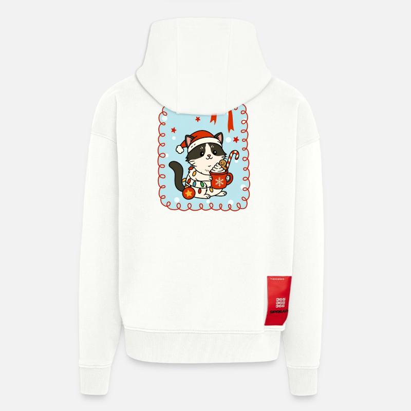 Chat à Noël - Veste à capuche bio épaisse oversize fabriqué en UE - OFF WHITE