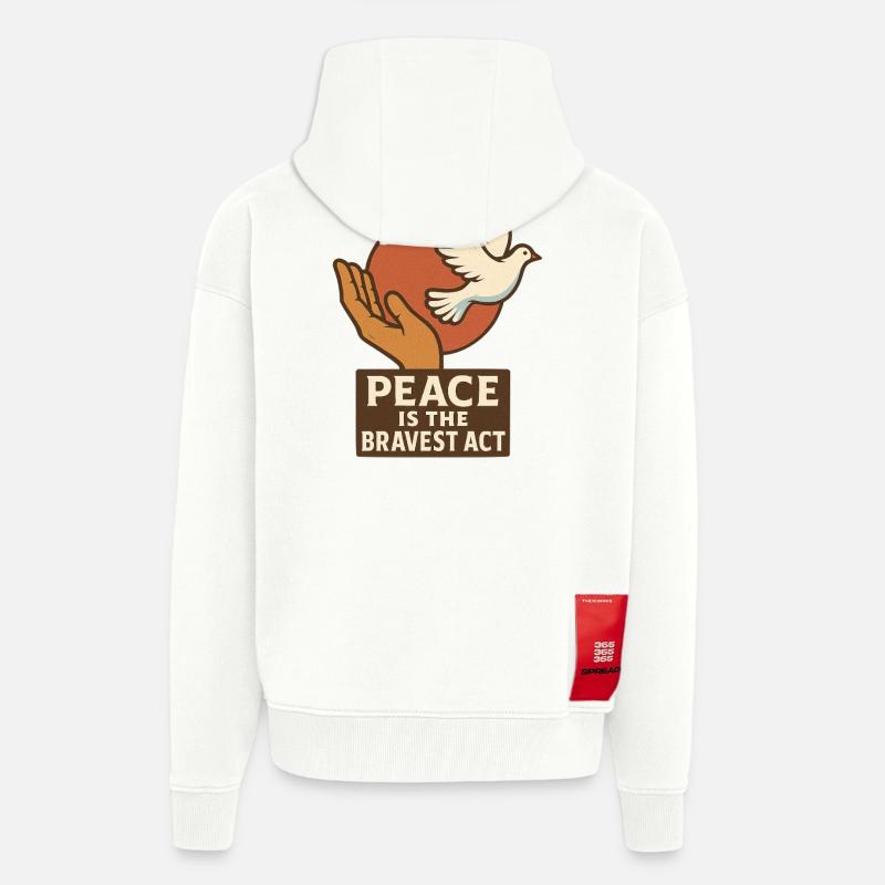 La paix comme acte de bravoure - Veste à capuche bio épaisse oversize fabriqué en UE - OFF WHITE