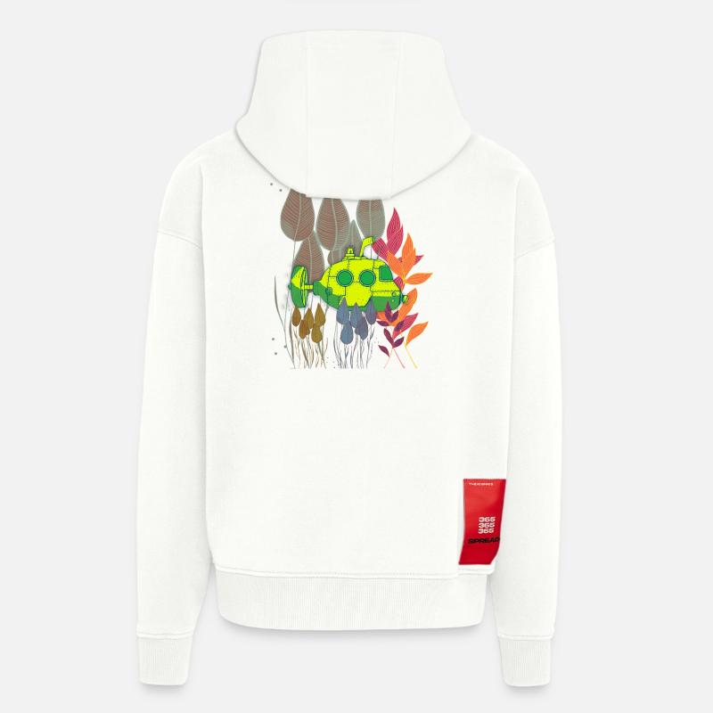 Sous-marin néon dans un feuillage coloré - Veste à capuche bio épaisse oversize fabriqué en UE - OFF WHITE