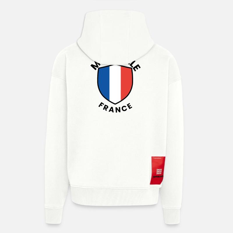 Bouclier du drapeau de Marseille - Veste à capuche bio épaisse oversize fabriqué en UE - OFF WHITE