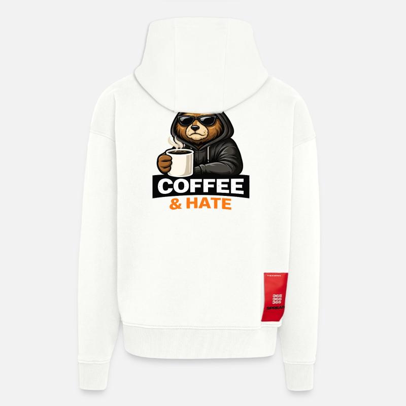 Grumpy Bear Coffee Attitude - Veste à capuche bio épaisse oversize fabriqué en UE - OFF WHITE
