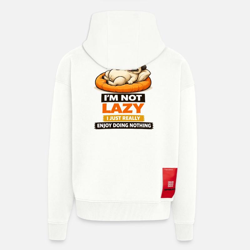 Ikke doven, bare nyder ingenting, Pug - Heavyweight oversized organic hættejakke made in EU - OFF WHITE