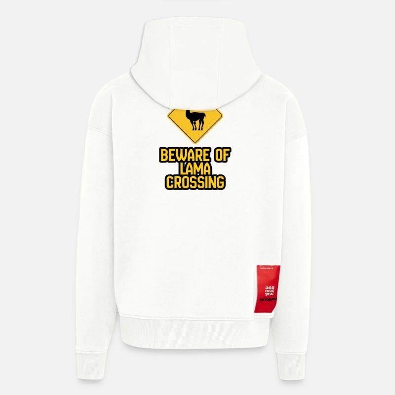 Panneau d’avertissement de Lama Crossing - Veste à capuche bio épaisse oversize fabriqué en UE - OFF WHITE
