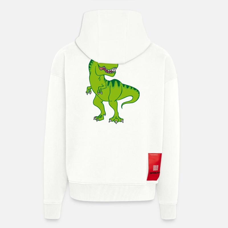 T-Rex / Vert Dinosaure Comique - Veste à capuche bio épaisse oversize fabriqué en UE - OFF WHITE