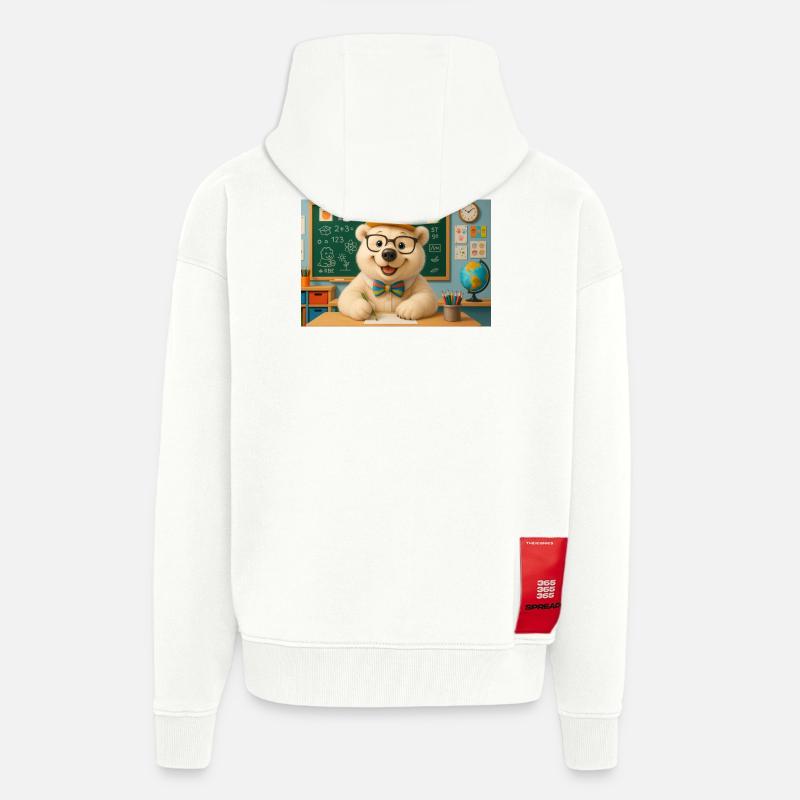 ours mignon à lunettes en classe - Veste à capuche bio épaisse oversize fabriqué en UE - OFF WHITE