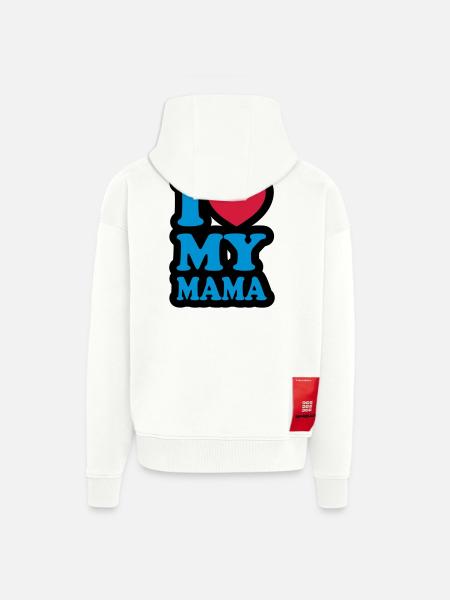 I love my mama - J'aime ma maman - Veste à capuche bio épaisse oversize fabriqué en UE - OFF WHITE