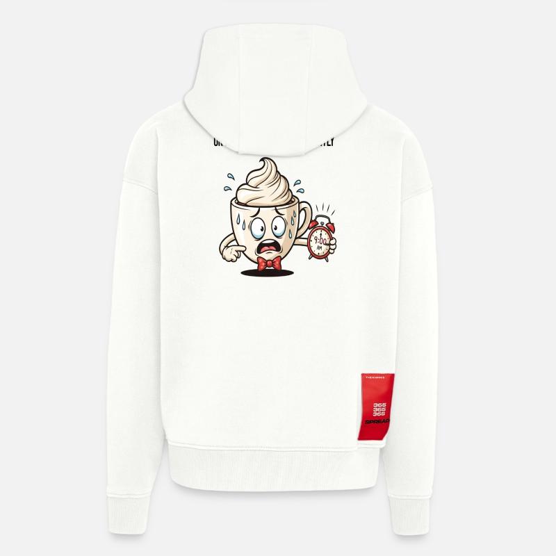 Ängstliche Morgentasse mit Wecker - Zip Hoodie - made by SPREAD - OFF WHITE