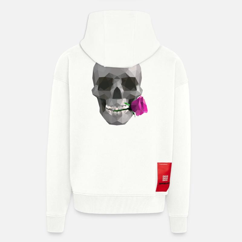 Low Poly Grey Skull – Geometrisch-Romantisch-Gothic - Zip Hoodie - made by SPREAD - OFF WHITE