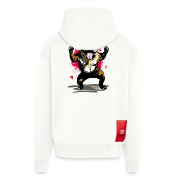 Bulldog Street Art avec chaîne d’os - Veste à capuche bio épaisse oversize fabriqué en UE - OFF WHITE - Dos