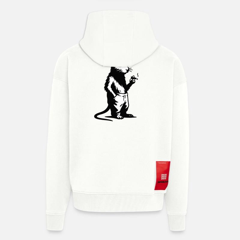 Hipster panda avec lunettes de soleil - Veste à capuche bio épaisse oversize fabriqué en UE - OFF WHITE