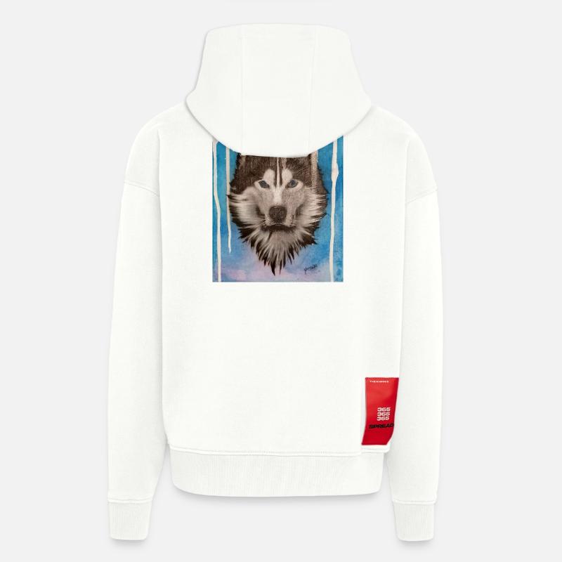 Conception aquarelle Husky - Veste à capuche bio épaisse oversize fabriqué en UE - OFF WHITE