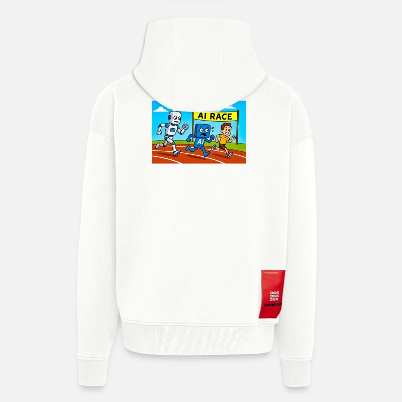 IA course course dessin animé - Veste à capuche bio épaisse oversize fabriqué en UE - OFF WHITE