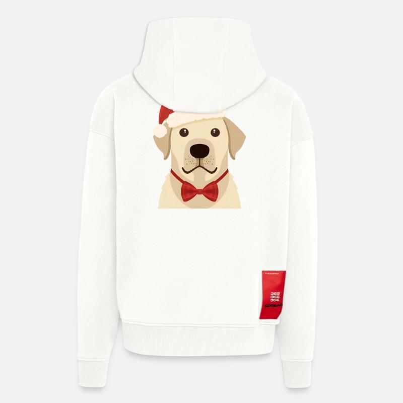 Golden Retriever Flat Noël Design - Veste à capuche bio épaisse oversize fabriqué en UE - OFF WHITE