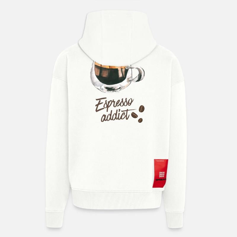 Espresso Addict - Art du café aquarelle - Veste à capuche bio épaisse oversize fabriqué en UE - OFF WHITE