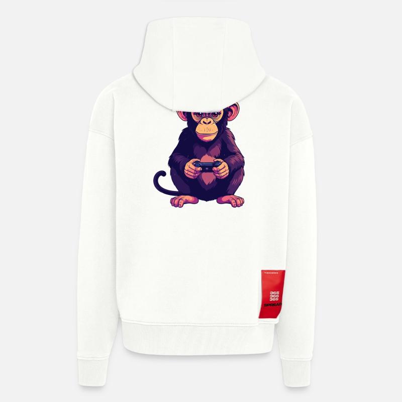 Monkey on controller playing console gaming - Zip Hoodie - made by SPREAD - OFF WHITE