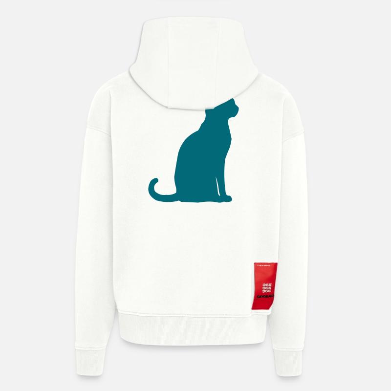 Silhouette de chat sarcelle - Veste à capuche bio épaisse oversize fabriqué en UE - OFF WHITE