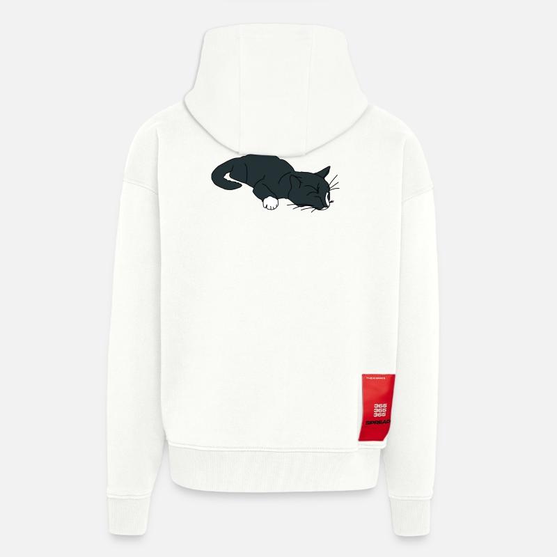 Chat endormi - Veste à capuche bio épaisse oversize fabriqué en UE - OFF WHITE