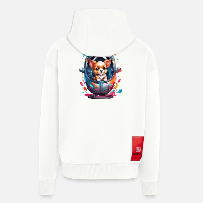Chiot de l’espace en combinaison spatiale - Veste à capuche bio épaisse oversize fabriqué en UE - OFF WHITE