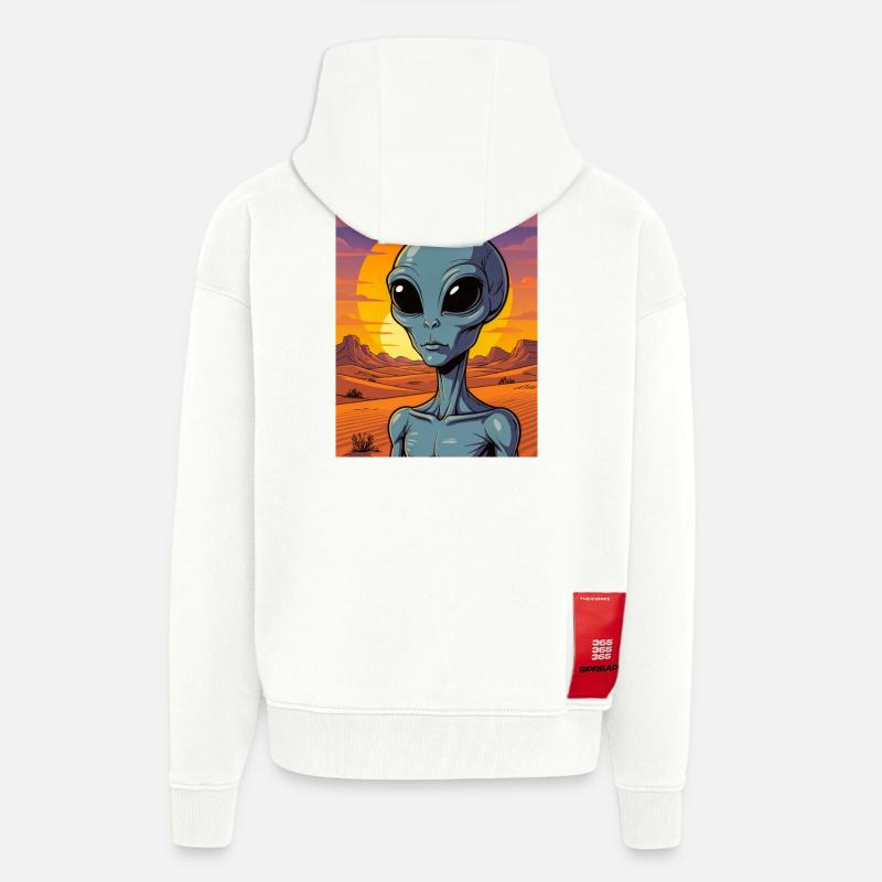 Grey Encounter – Le visage de l’inconnu - Veste à capuche bio épaisse oversize fabriqué en UE - OFF WHITE