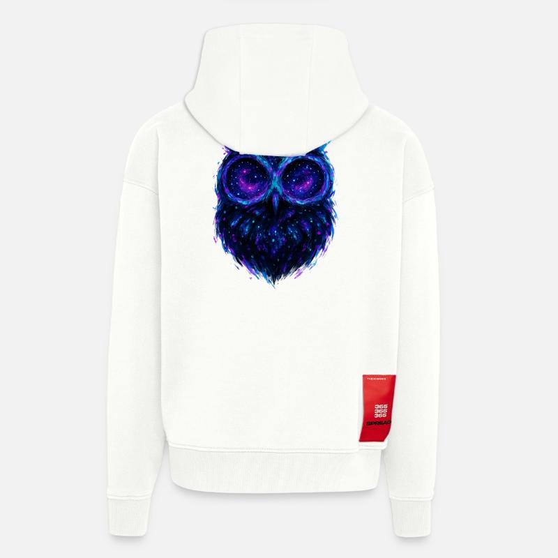 Hibou / Chouette Galactique : Nébuleuse Nocturne - Veste à capuche bio épaisse oversize fabriqué en UE - OFF WHITE