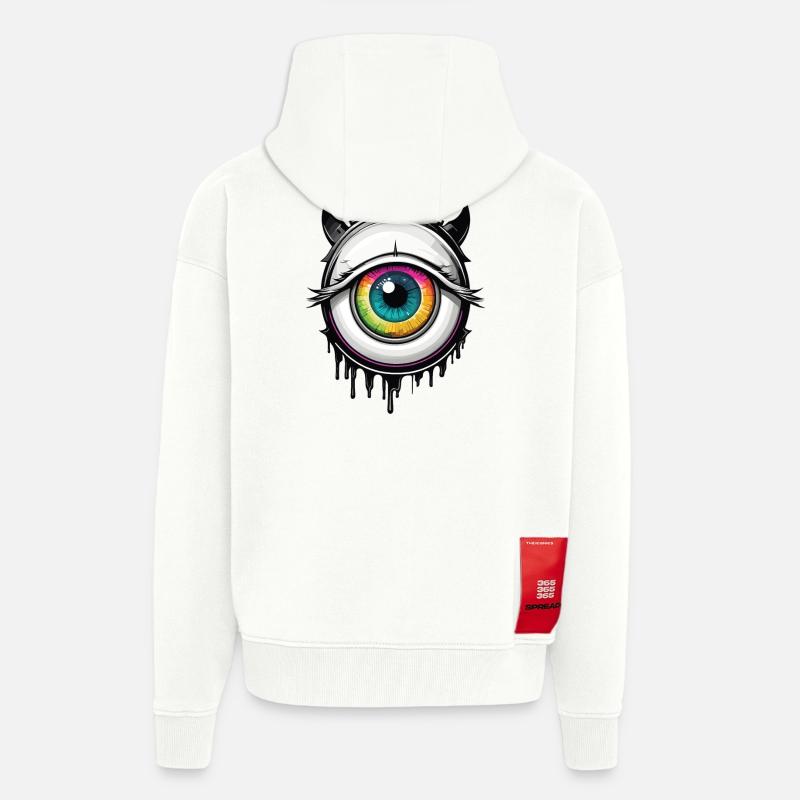 Oeil avec cornes - Veste à capuche bio épaisse oversize fabriqué en UE - OFF WHITE