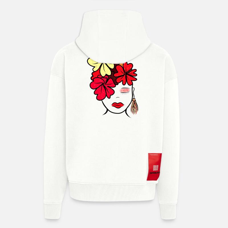 Imprimé de collage de fleurs botaniques - Veste à capuche bio épaisse oversize fabriqué en UE - OFF WHITE