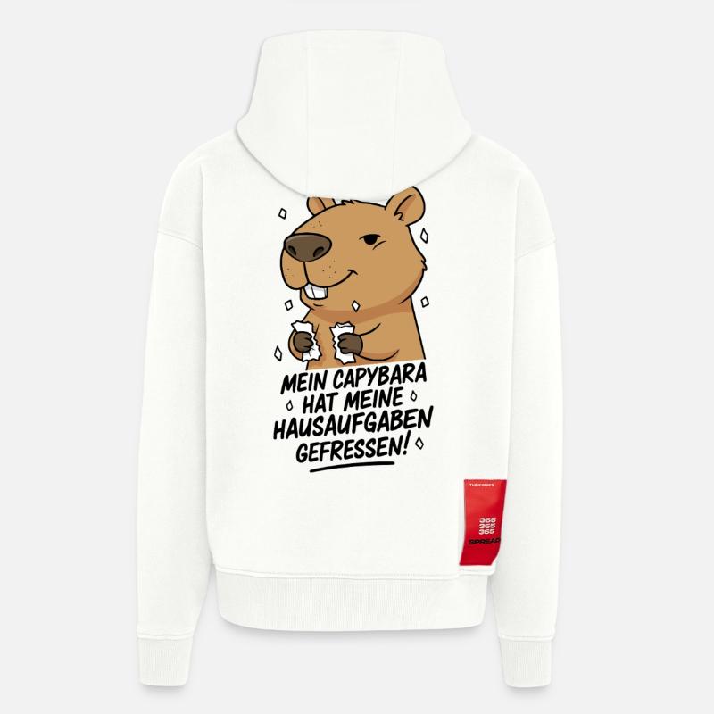 Pardon! Capybara a mangé mes devoirs - Veste à capuche bio épaisse oversize fabriqué en UE - OFF WHITE