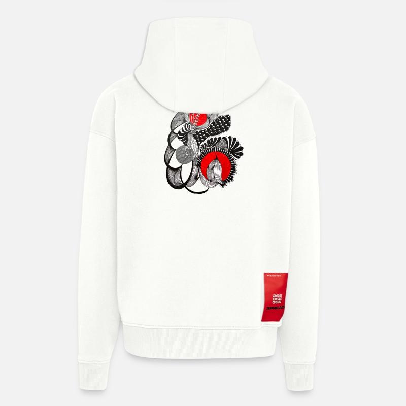 Cercles de fleurs monochromes avec rouge - Veste à capuche bio épaisse oversize fabriqué en UE - OFF WHITE