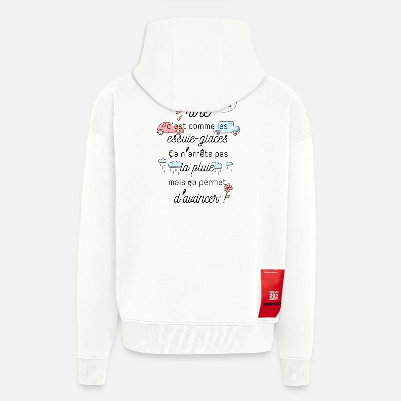 Le rire c'est comme les essuie-glaces - Veste à capuche bio épaisse oversize fabriqué en UE - OFF WHITE