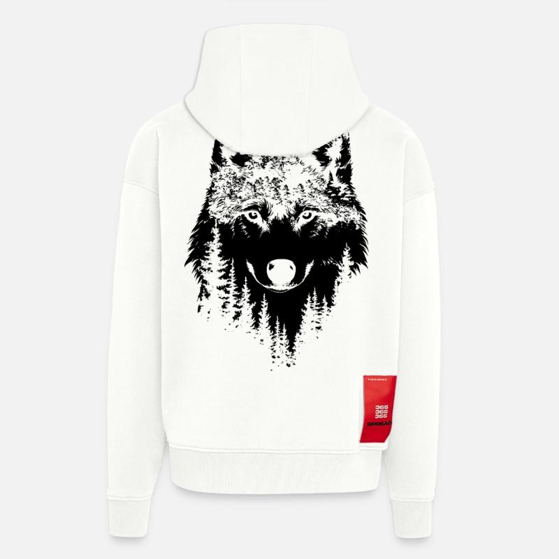 Silhouette de forêt de loups - Veste à capuche bio épaisse oversize fabriqué en UE - OFF WHITE