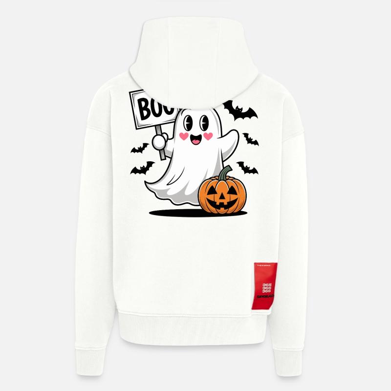 Halloween Boo Ghost avec citrouille - Veste à capuche bio épaisse oversize fabriqué en UE - OFF WHITE
