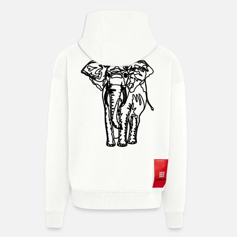Dessin d’un éléphant - Veste à capuche bio épaisse oversize fabriqué en UE - OFF WHITE