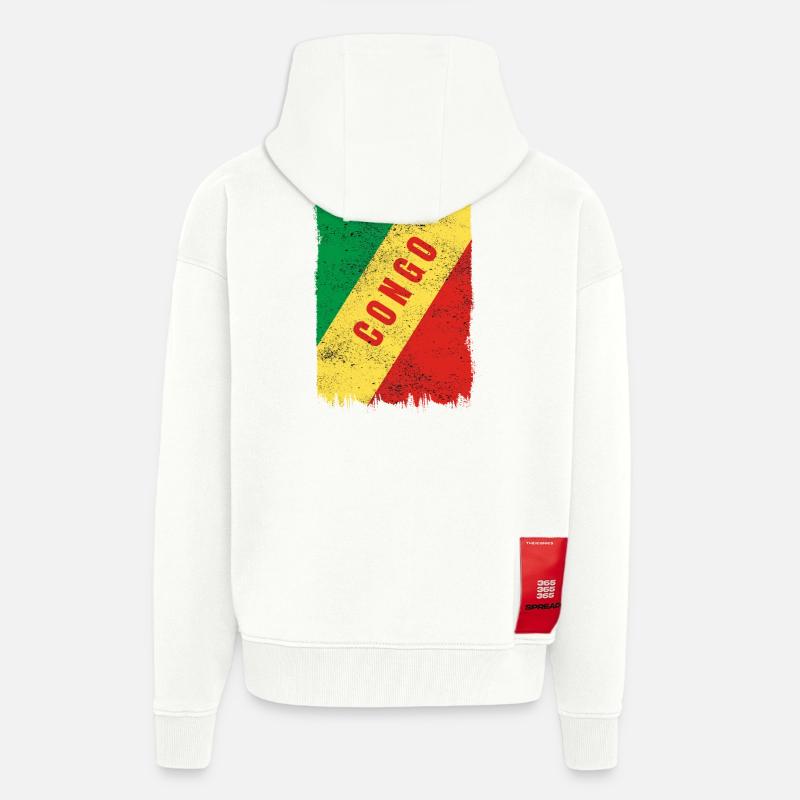 Drapeau du Congo - Veste à capuche bio épaisse oversize fabriqué en UE - OFF WHITE