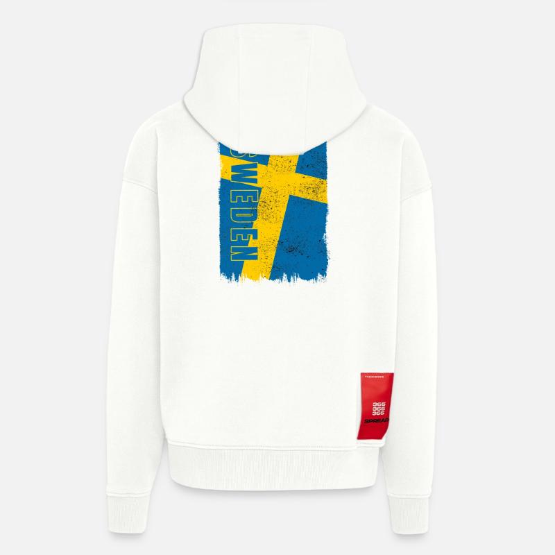 Drapeau de la Suède - Veste à capuche bio épaisse oversize fabriqué en UE - OFF WHITE