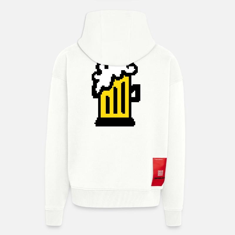 Art de pixel de bière - Veste à capuche bio épaisse oversize fabriqué en UE - OFF WHITE