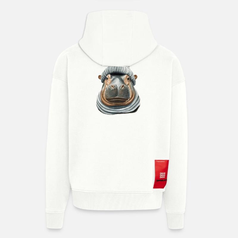 Hippopotamus Bobble Hat - Zip Hoodie - made by SPREAD - OFF WHITE