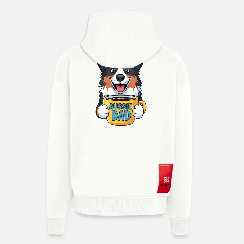 Australian Shepherd mit Kaffeebecher - Aussie Dad - Zip Hoodie - made by SPREAD - OFF WHITE