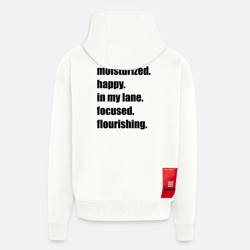 Uforstyrret Glad Fokuseret Blomstrende Meme Mantra - Heavyweight oversized organic hættejakke made in EU - OFF WHITE