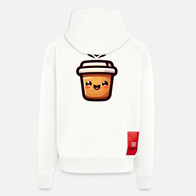 Caffeine Cutie : le joyeux Java - Veste à capuche bio épaisse oversize fabriqué en UE - OFF WHITE