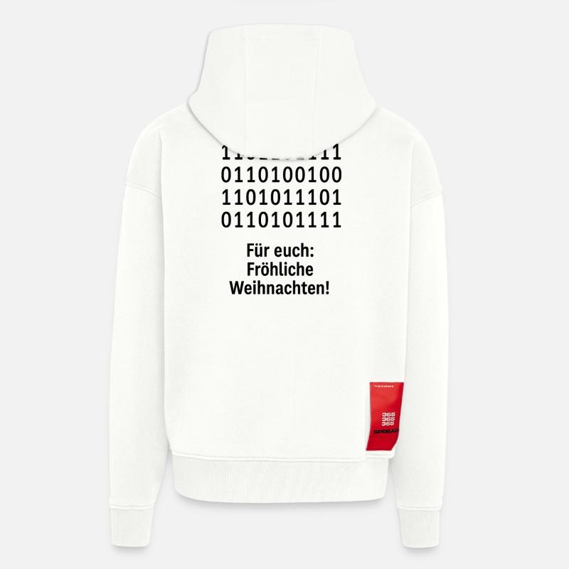 Modèle binaire de code de Noël - Veste à capuche bio épaisse oversize fabriqué en UE - OFF WHITE