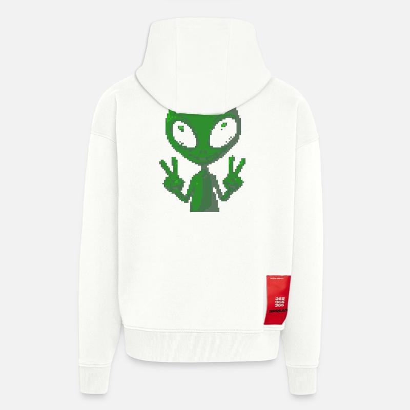 Signe de paix extraterrestre Pixel - Veste à capuche bio épaisse oversize fabriqué en UE - OFF WHITE